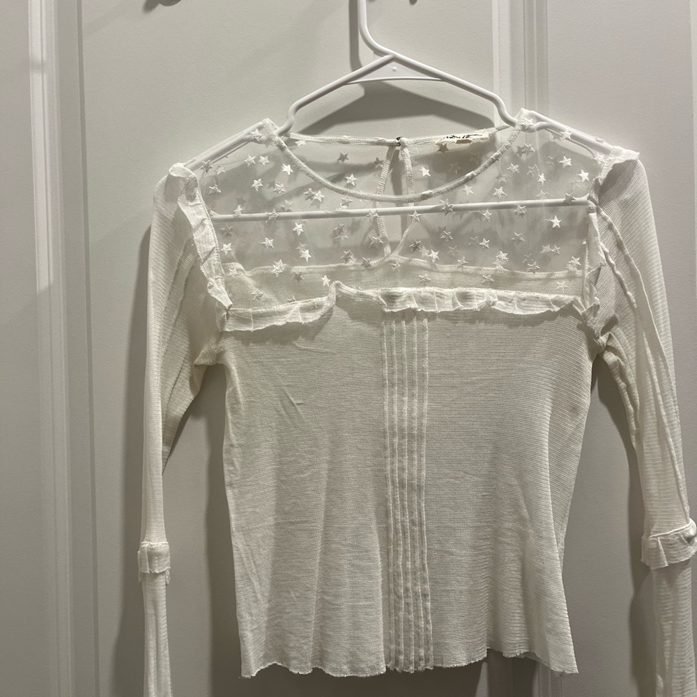 For Love And Lemons Cream Long Sleeve Ruffled Blouse